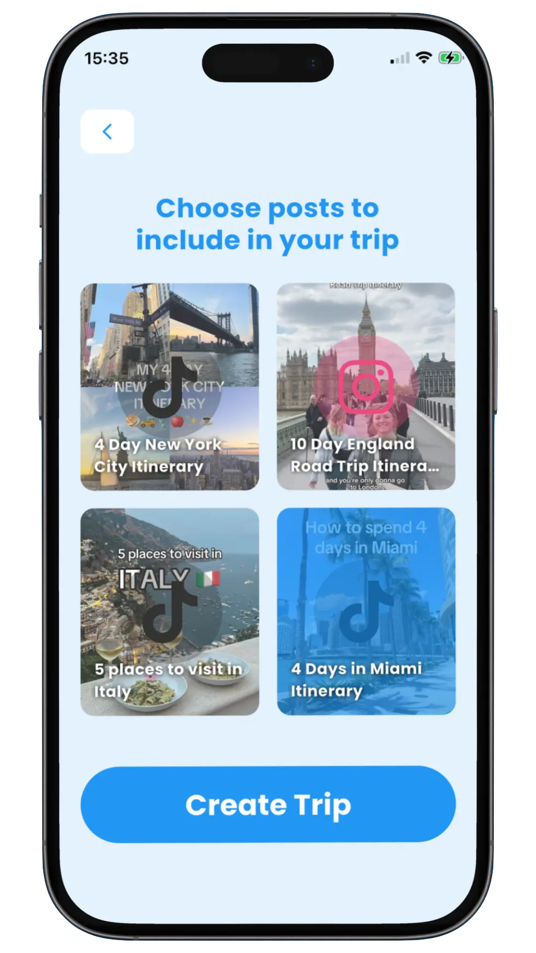 Choose which posts to include in your trip