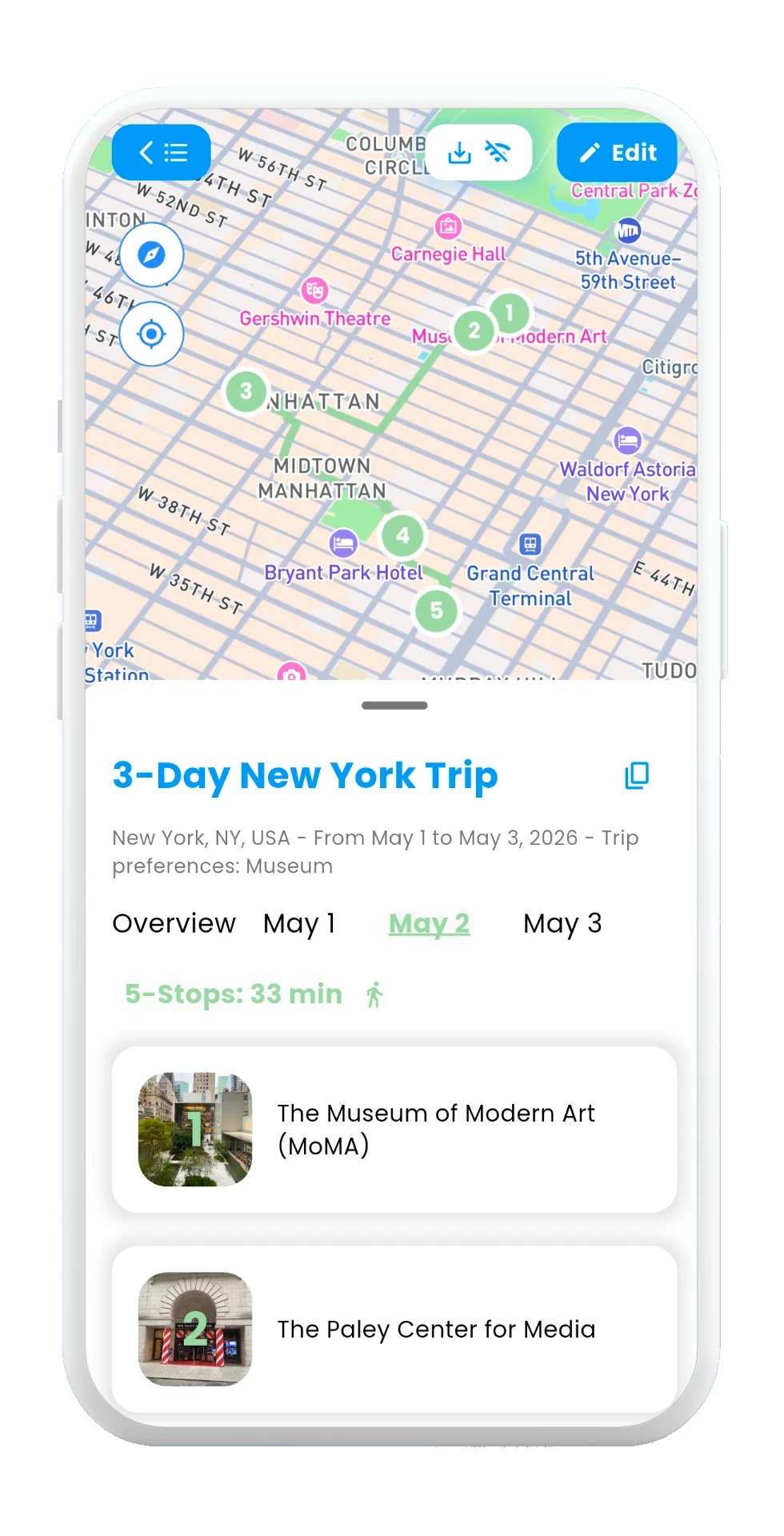Offline trips: map with offline indicator