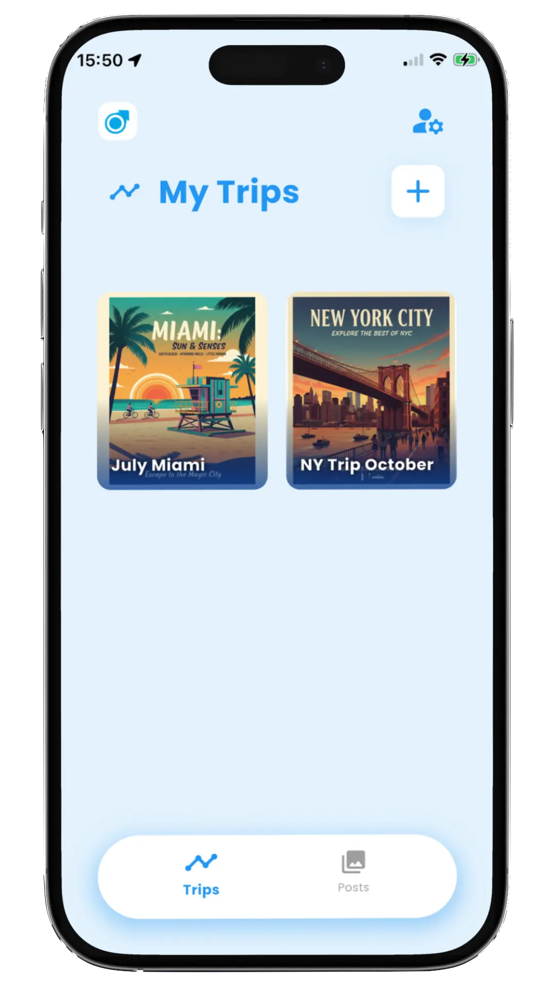 Saved trips: list of created itineraries