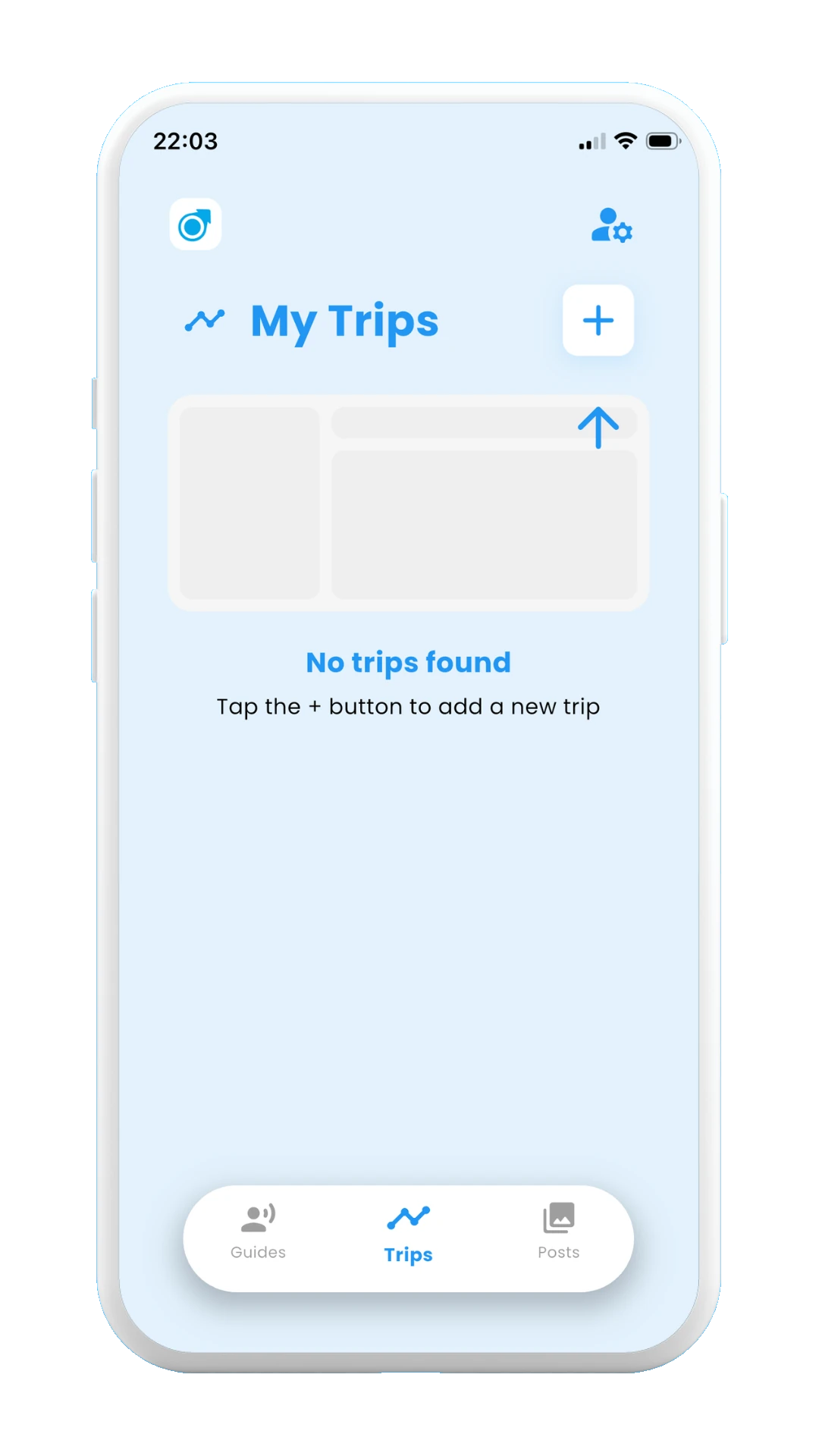 Meily Trips: Create New Trip: Tab on + Button