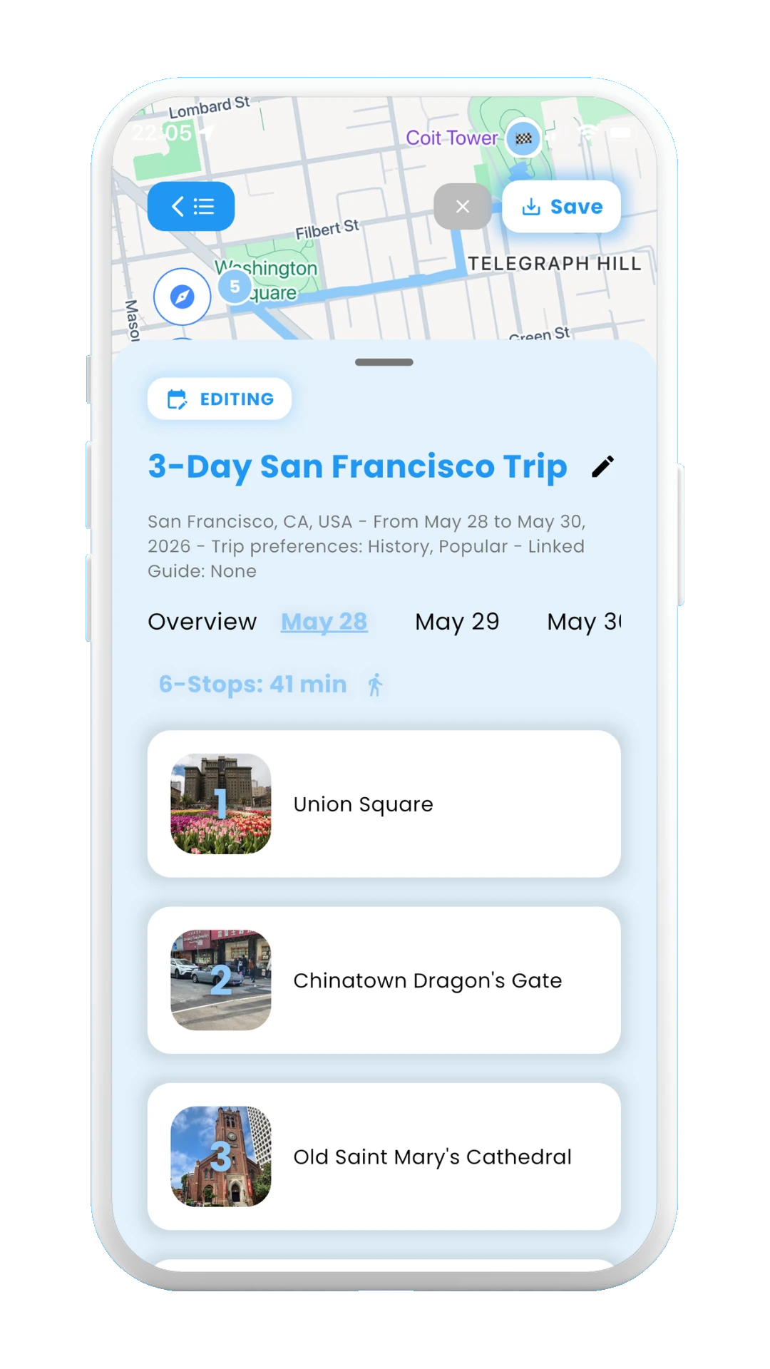 Meily Trips: Create New Trip with AI: Stops