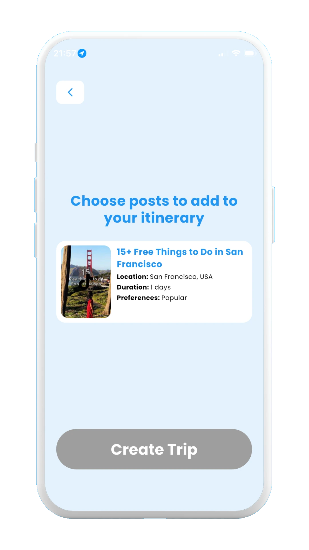 Meily Trips: Create New Trip from Post: Choose Post