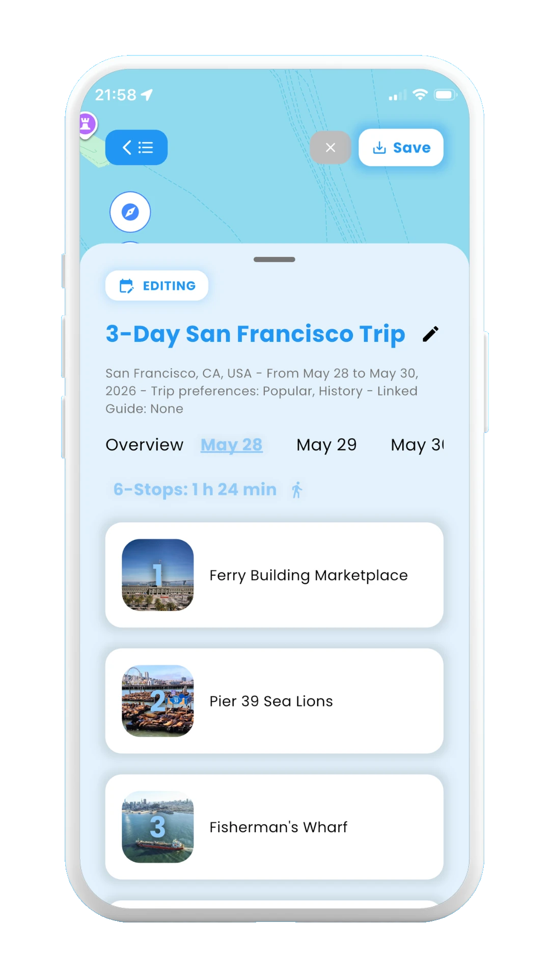 Trip Itinerary Stops - Meily Trips