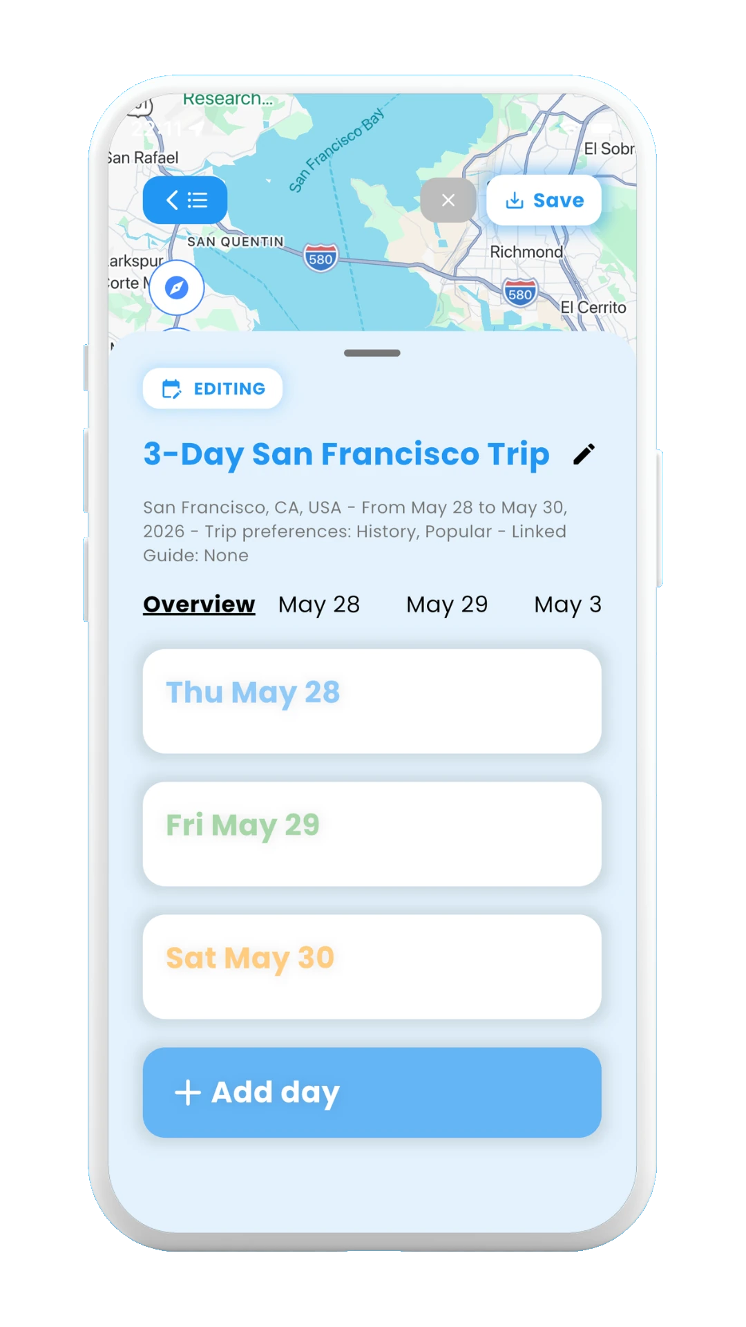 Meily Trips: Create New Trip from Scratch: Empty Days