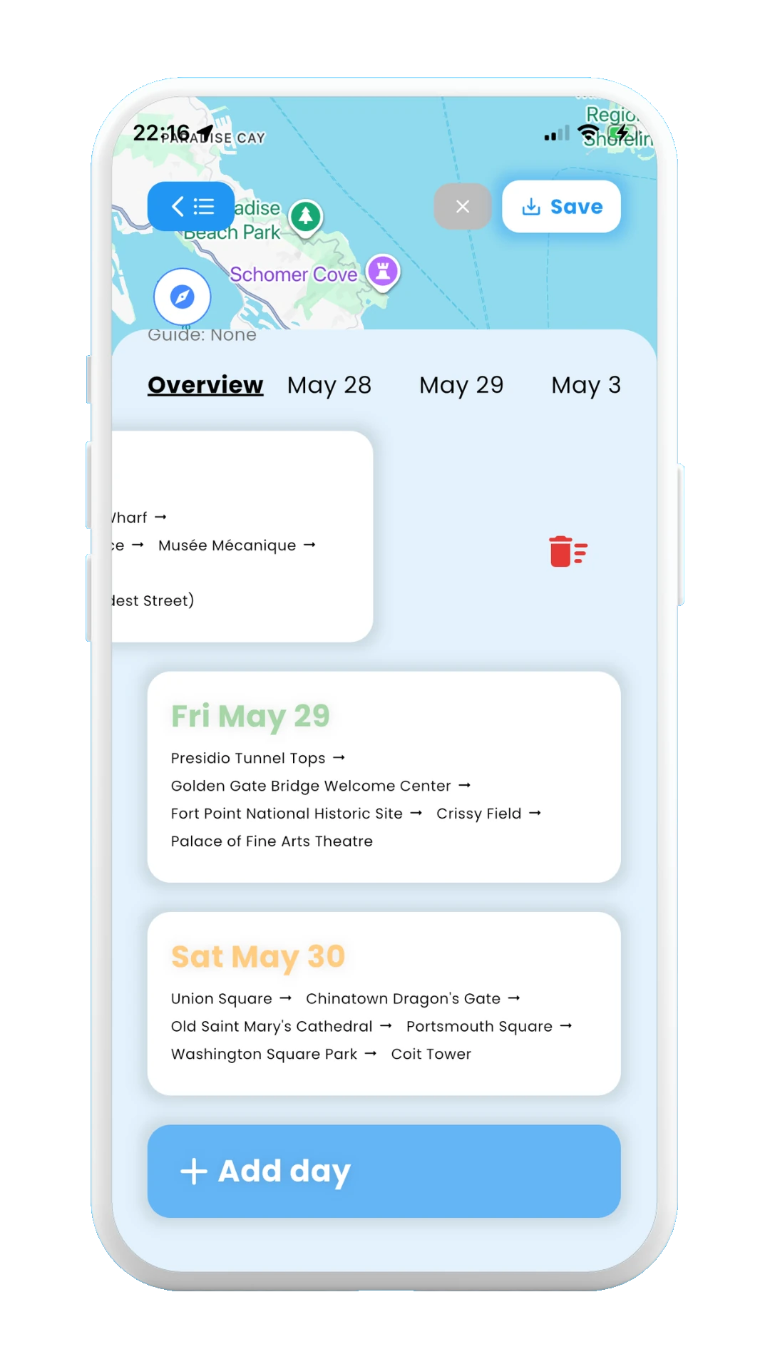 Meily Trips: How to delete days