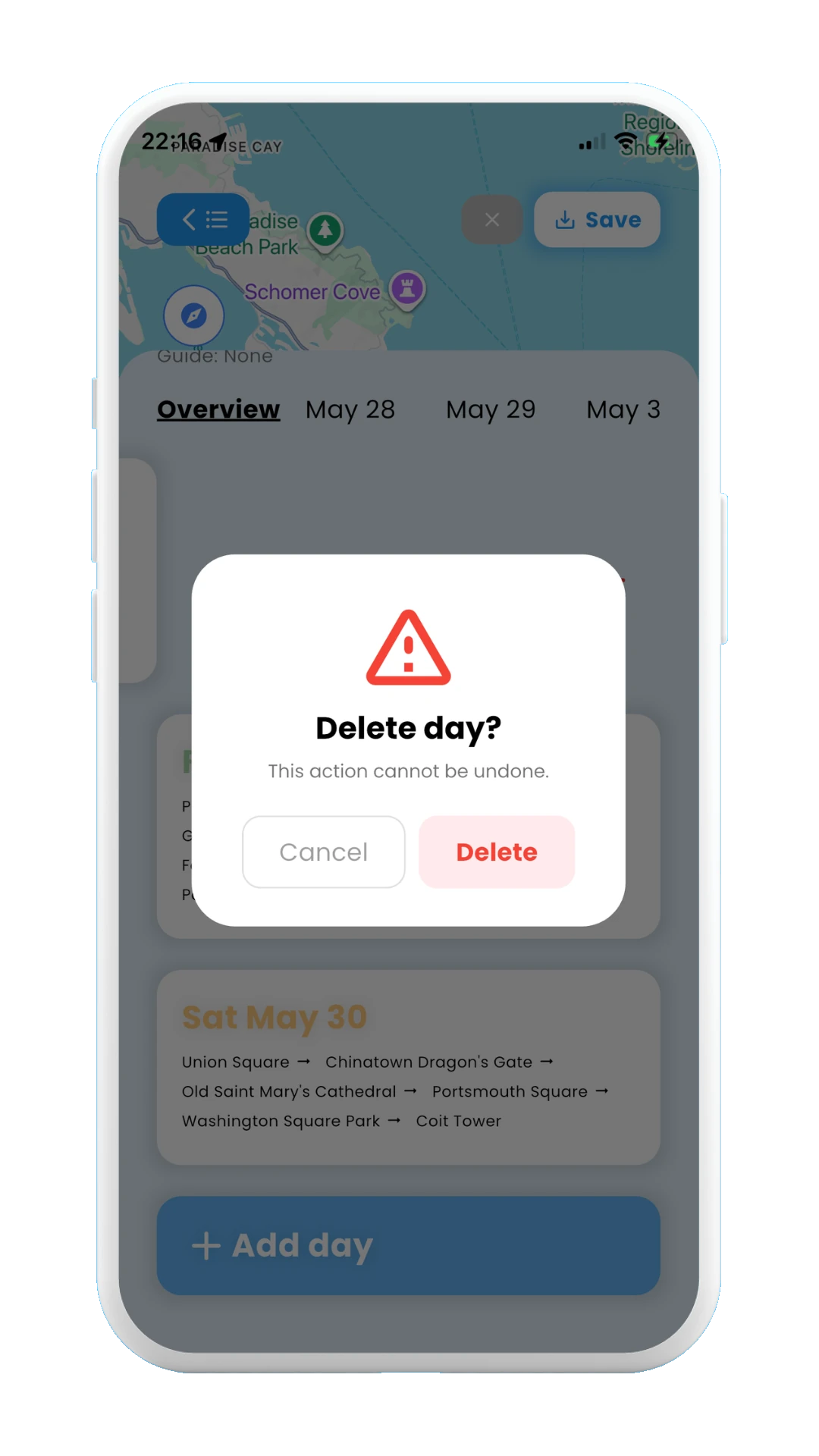 Meily Trips: How to delete day: confirm