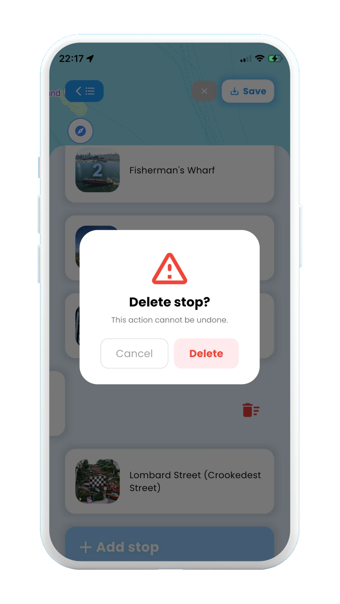 Meily Trips: How to delete stop: confirm