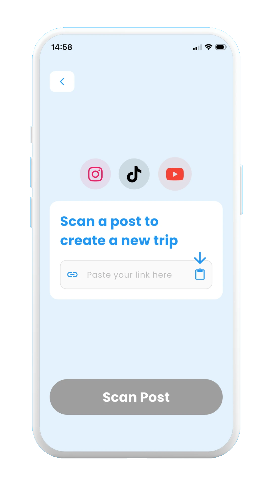 Meily Trips: Scan a post from social media: Paste post link
