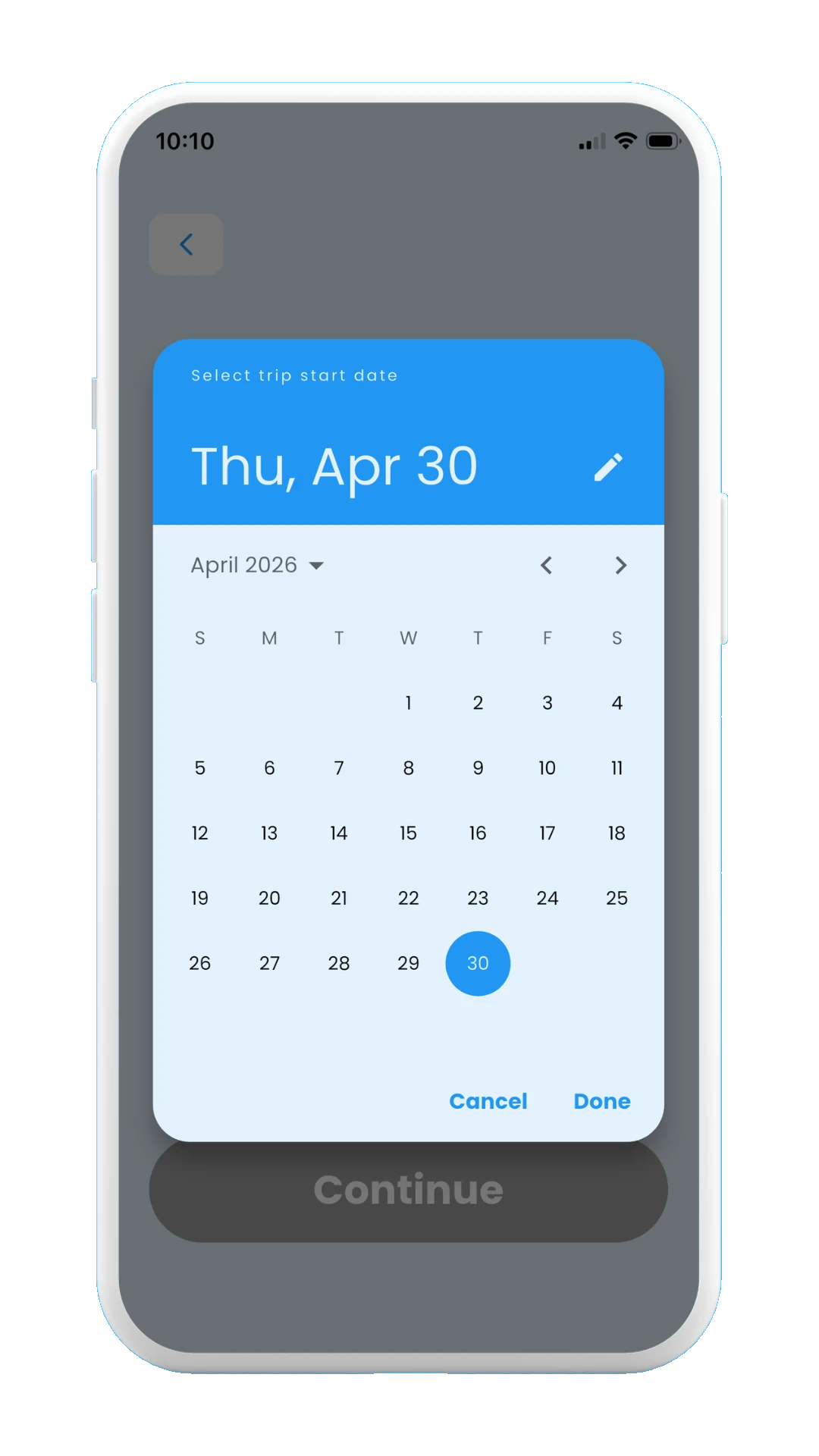 Meily Trips: How to create a trip from a post: choose start date