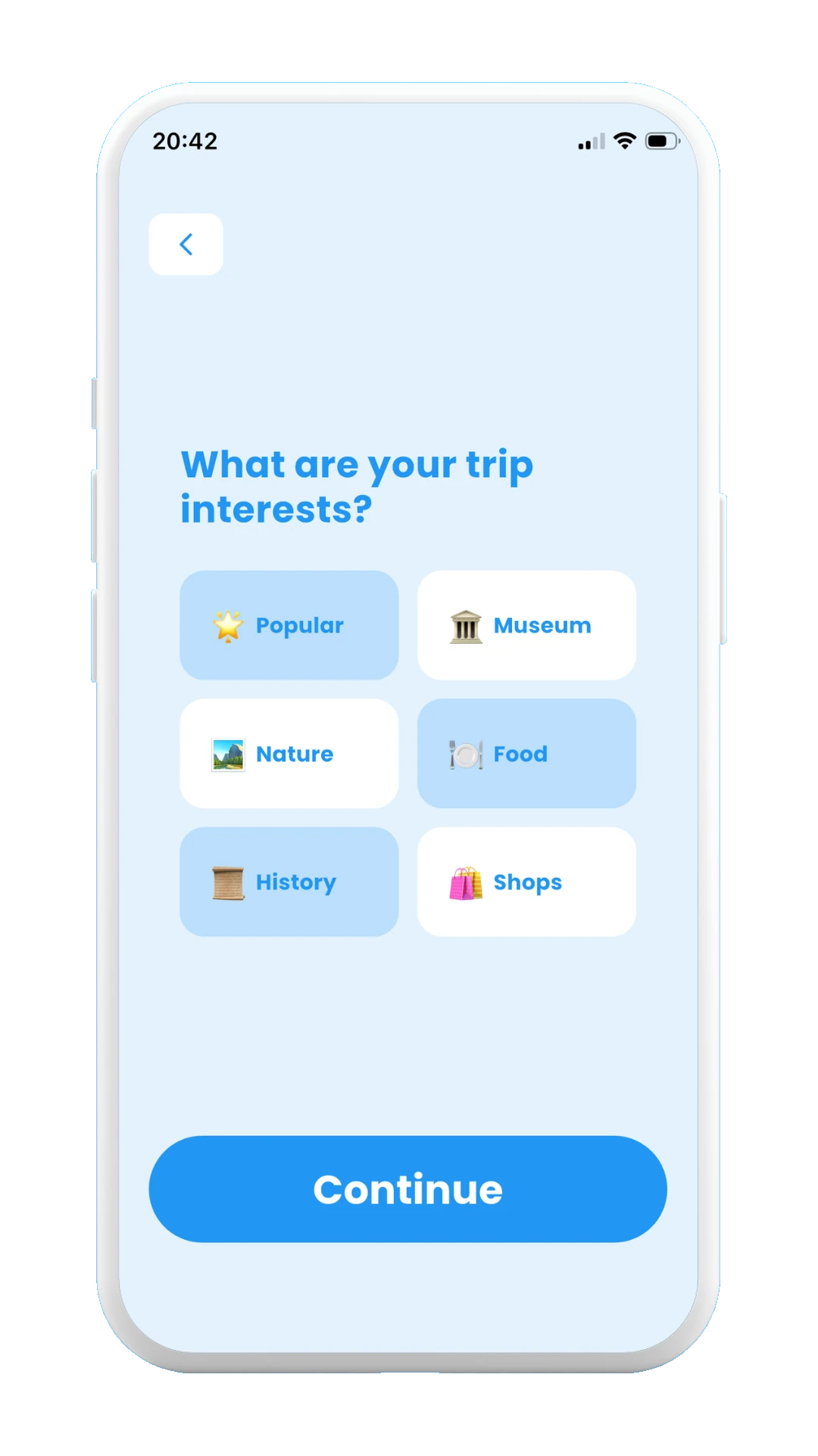 Meily Trips: Create New Guide: Choose Preferences